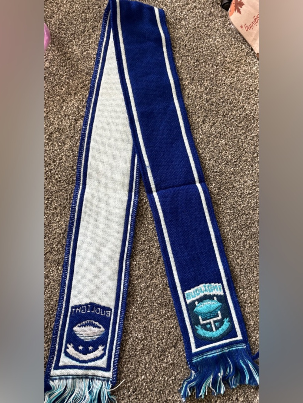 Blue & White Soccer Scarf with Crest